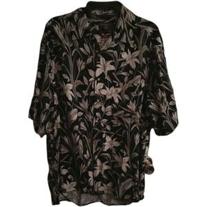 Byron Nelson Eleven Straight Mens Large Black Silk Tropical Floral Camp Shirt